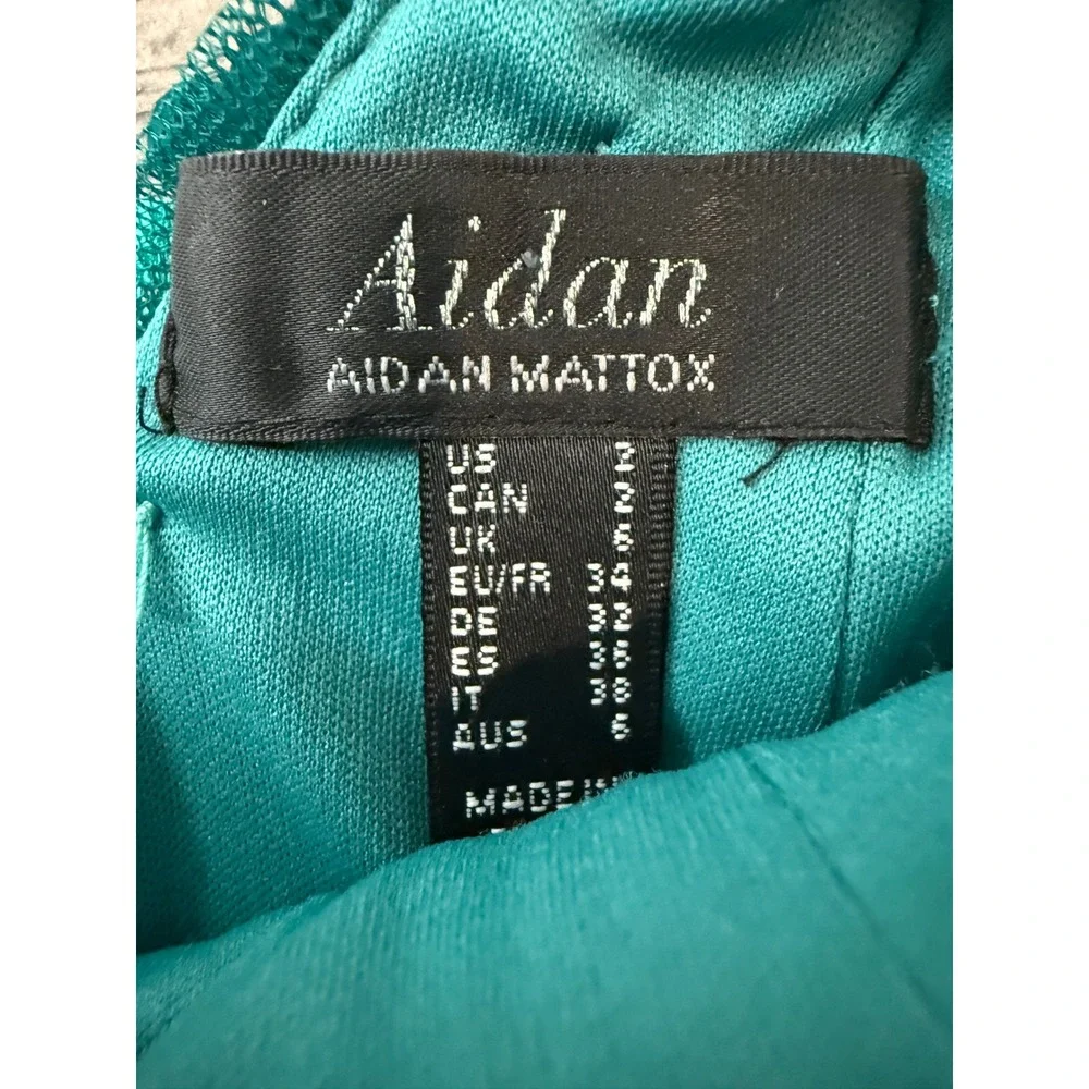 Aidan Mattox Teal Sequin Mini Cocktail Dress Open Back Cap Sleeve US 2 Small